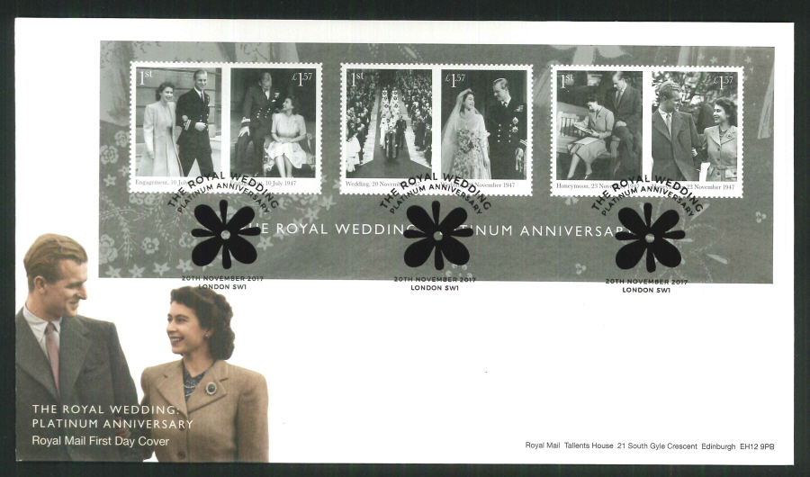 2017 The Royal Wedding Platinum Anniversary MS FDC - London SW1(Flower) Postmark